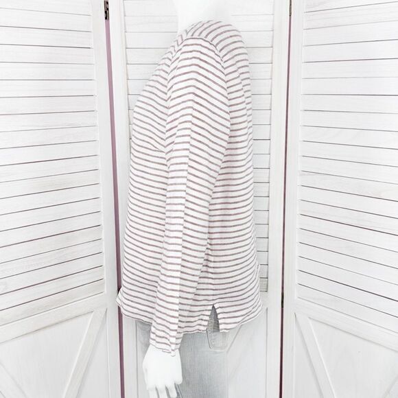 Sigrid Olsen Striped Linen Popover Shirt White Red Small - Picture 2 of 11